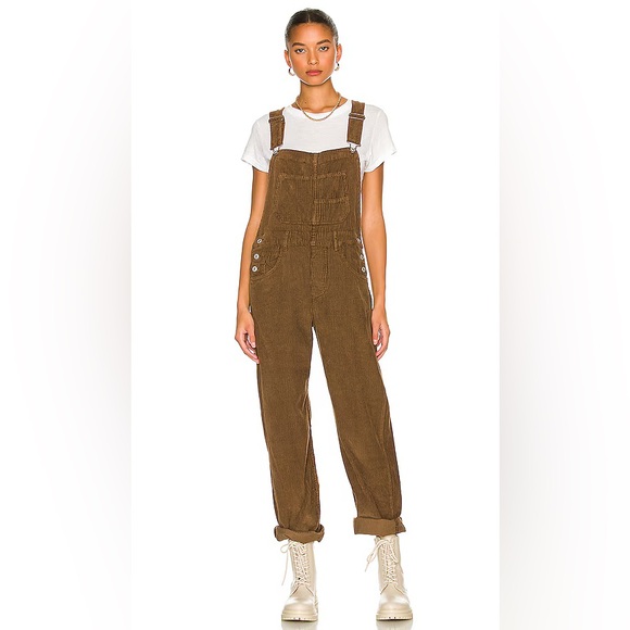 Free People Denim - We the Free Free People Women’s Lg Ziggy Corduroy Overalls Wild Mustang Brown